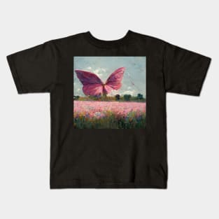 Pink Butterfly with Flowers Kids T-Shirt